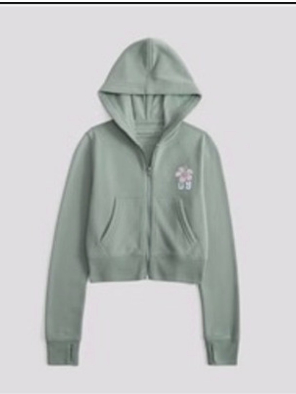 abercrombie kids Sage Green Hooded Zip-Up Sweatshirt with Floral Patch